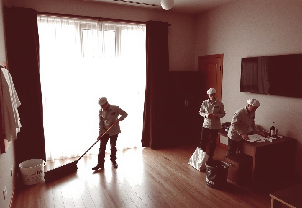 Early days of cleanlux team cleaning a small office