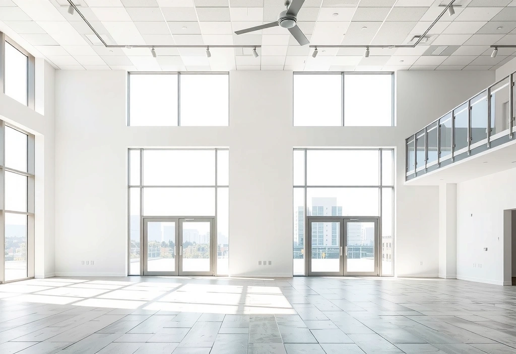 Newly constructed building interior, clean and dust-free after post-construction cleaning.
