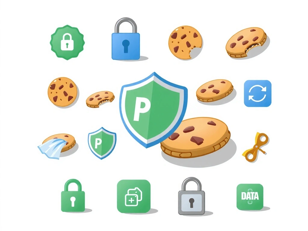 Illustration of various cookies and data privacy symbols