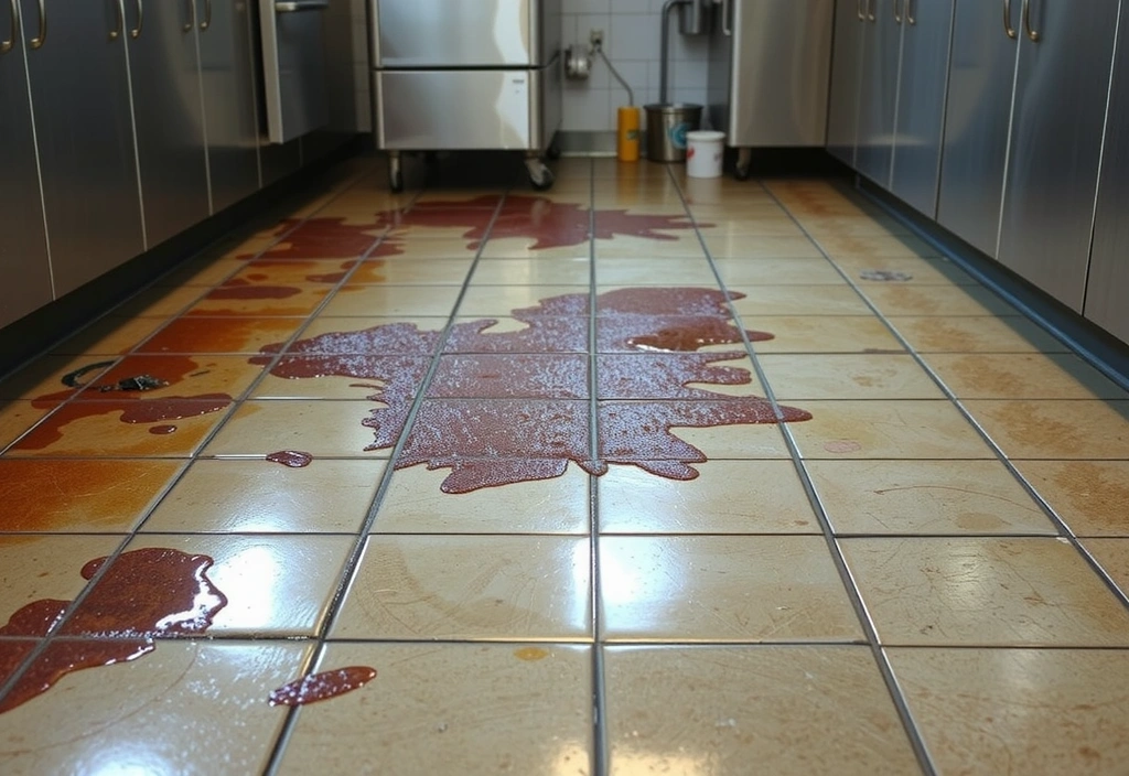 Before image of a commercial kitchen floor