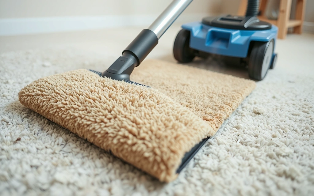 Deep cleaning of a plush carpet with specialized equipment, removing embedded dirt and stains.